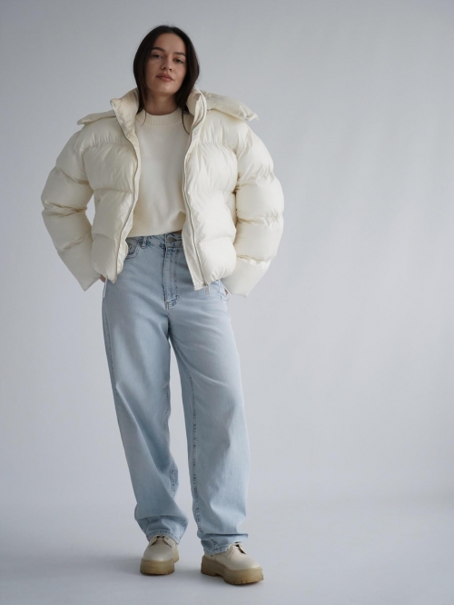 Women's Retro Washed Wide Leg Jeans Classic Light Blue 100% Cotton Denim Pants With Elastic Back Waist Streetwear Baggy Trousers