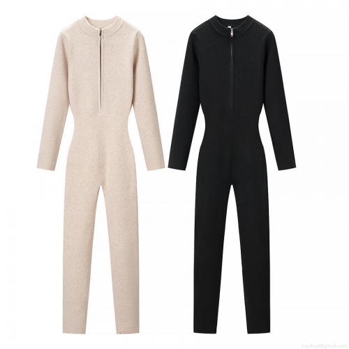 Women's Sexy Ribbed Knit Jumpsuit Long Sleeve Half Zip Stand Collar Slim Fit Romper Winter Autumn Ribbed Long Sleeve Jumpsuit Outfit For Women