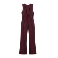 Women's Sleeveless V-Neck Jumpsuit Polyester Fleece Lined Slim Fit Front Zipper Winter Ski Jumpsuit Burgundy Deep Red Sexy Outdoor Streetwear Overall For Women