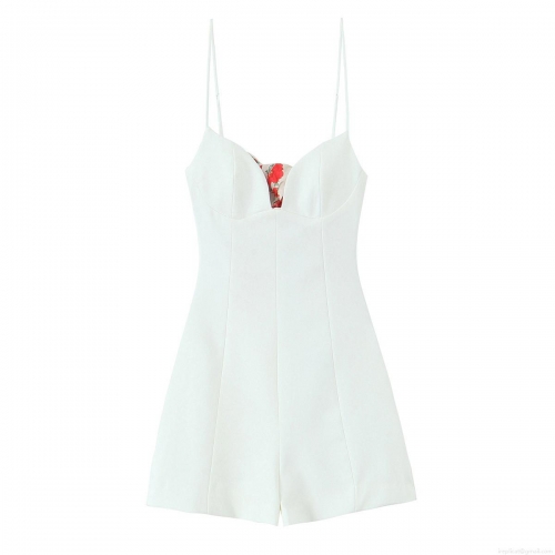 Women's Summer Sexy Strappy Jumpsuit Floral Print Silk Scarf Tie Sleeveless Polyester Spandex Short Romper For Beach Party Vacation Slim Fit