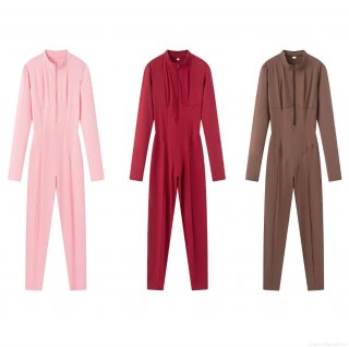 Women's Long Sleeve Jumpsuits Zip Up Mock Neck Bodycon One Piece Sporty Rompers High Elastic Slim Fit Spandex Bodysuit Outfits For Women