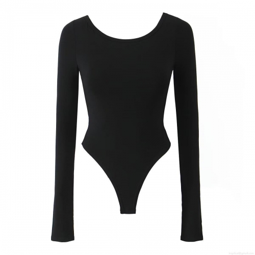 Sexy Women's Round Neck Cross Backless Bodysuit Long Sleeve Slim Fit Cut Out One-Piece Leotard Top Rayon Spandex Solid Color Bodysuit For Party Streetwear Clubwear