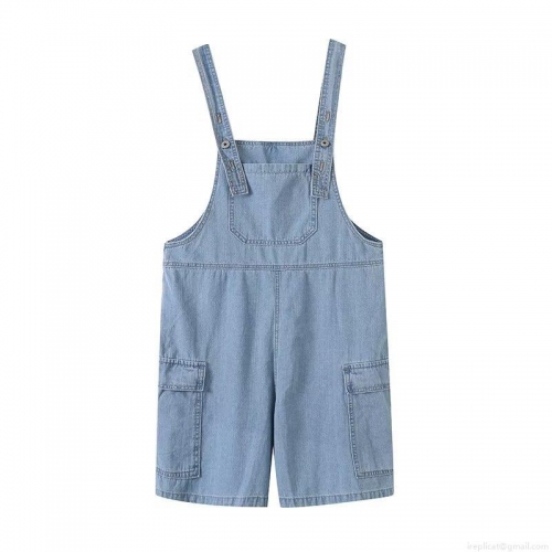Women Loose Casual Denim Overalls Short Jumpsuit Cotton Sleeveless Cargo Streetwear Light Blue Jean Playsuit With Adjustable Straps And Pockets