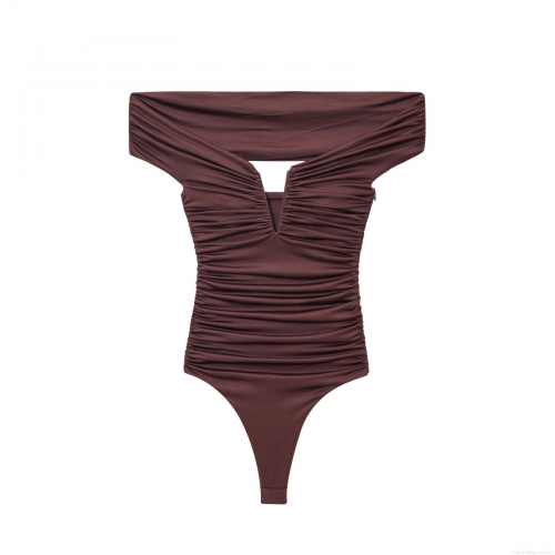 Women's Sexy Ruched Bodysuit Off-Shoulder V-Neck Sleeveless Solid Color Slim Fit Jumpsuit Streetwear Party Top Elegant Skinny Clubwear One-Piece Outfit Autumn Fashion Casual Stretch Fabric