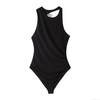 Women's Sexy Backless Bodysuit Rhinestone Bow Halter Neck Jumpsuit Polyester Slim Fit Sleeveless Party Clubwear Black