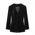 Women Elegant Black Velvet Blazer Jumpsuit Deep V Neck Long Sleeve Short Romper For Commuter Party Fashion Autumn Winter Velvet Bodysuit