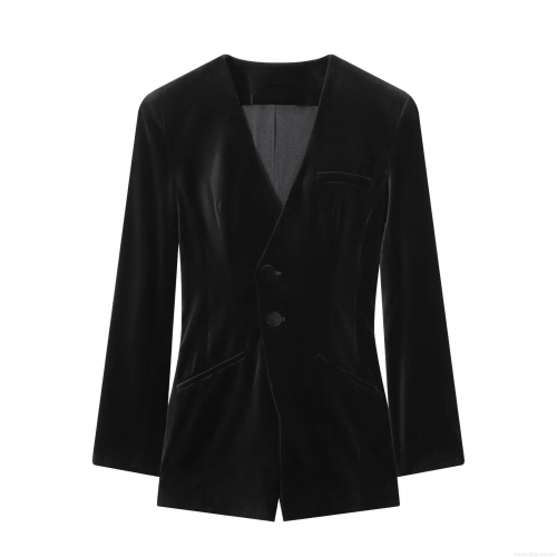 Women Elegant Black Velvet Blazer Jumpsuit Deep V Neck Long Sleeve Short Romper For Commuter Party Fashion Autumn Winter Velvet Bodysuit