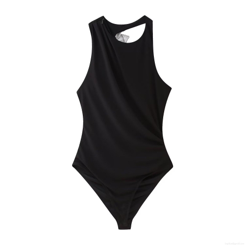 Women's Sexy Long Sleeve Bodysuit Polyester Alloy Rhinestone Bowknot Decor Hollow Out Leotard Slim Fit Fashion Party Jumpsuit Tops