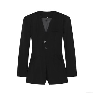 Women's Elegant Blazer Romper Cotton Blend Double Breasted Long Sleeve V-Neck Jumpsuit Short Pants Slim Fit Playsuit For Party Office Lady Fashion