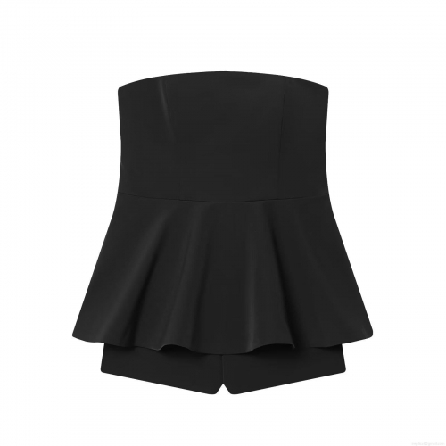 Women's Sexy Off-The-Shoulder Peplum Romper Sleeveless Solid Black Mini Jumpsuit Elegant Party Night Out Slim Fit One-Piece Playsuit