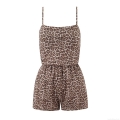 Women's Vintage Leopard Print Cami Romper Sexy Sleeveless Backless Jumpsuit With Elastic Waist Summer Casual Short Playsuit For Party Vacation