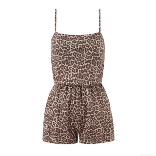 Women's Vintage Leopard Print Cami Romper Sexy Sleeveless Backless Jumpsuit With Elastic Waist Summer Casual Short Playsuit For Party Vacation