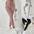 Women's High Waisted Ribbed Leggings Slim Fit Double Button Knitted Long Pants Plus Size Thick Thermal Trousers for Daily Casual Autumn Winter