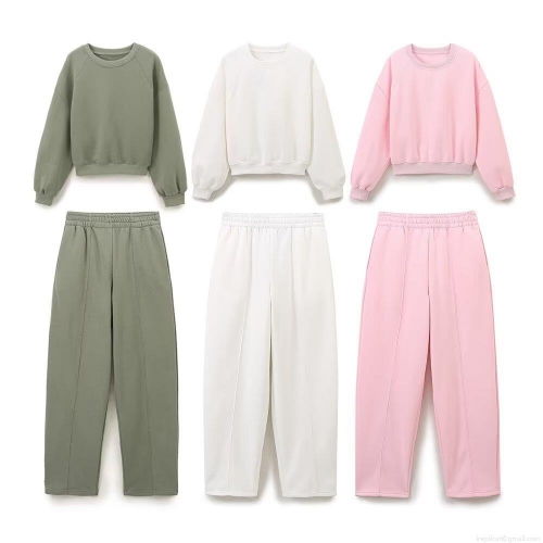 Women's Casual 85% Cotton Fleece Lined Sweatshirt Or Sweatpants Loose Round Neck Long Sleeve Pullover High Waist Elastic Straight Leg Trousers Daily Loungewear