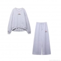 Women's Casual Fleece Sweatshirt And Sweatpants Two Piece Set Embroidered Peach Letter Print Loose Loungewear Outfits For Autumn Winter