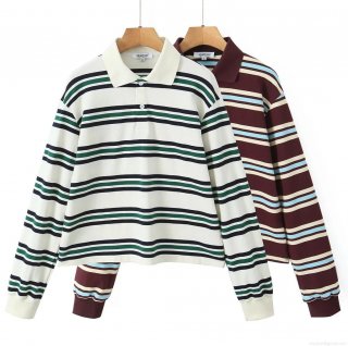 Women's Casual Striped Polo Shirt And Pleated Mini Skirt Set Contrast Color Short Long Sleeve Top Double Layered High Waist Skort Preppy Style Streetwear Polyester Spandex