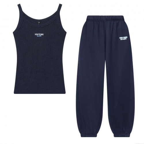 Women's Casual New York Printed Cotton Blend Sportswear Collection Zip Up Hoodie Ribbed Tank Top And Jogger Sweatpants Set Tracksuit For Women