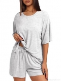 Women's Summer Casual Loungewear Set Polyester Spandex Oversized Short Sleeve T-Shirt And Drawstring Shorts Two-Piece Set Solid Color Round Neck Home Wear