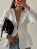 Women's Elegant Deep V-Neck Slim Fit Blazer Jacket 92% Polyester 8% Spandex Long Sleeve Button Down Office Commute Outerwear