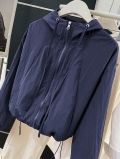 Women's Casual Hooded Windbreaker Jacket Lightweight 100% Polyamide Long Sleeve Zipper Coat With Adjustable Drawstring Hem For Autumn Travel Outdoor