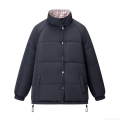 Women's Reversible Quilted Puffer Jacket Polyester Shell Cotton Padded Stand Collar Snap Button Plaid Lining Loose Fit Drawstring Hem Warm Casual Outerwear
