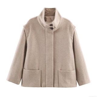 Women's Elegant Solid Color Woolen Coat Loose Fit Stand Collar Single Breasted Jacket Winter Autumn Warm Commute Office Polyester Blend Long Sleeve Outerwear With Pockets
