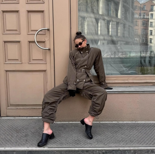 Women's Double Breasted Short Trench Coat Jacket With Belt 100% Polyester Stand Collar Solid Color Streetwear Outerwear For Autumn Winter Ladies