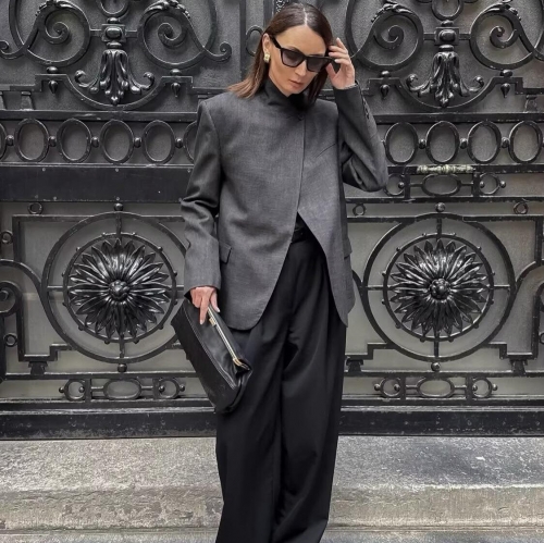 Women's Plaid Asymmetrical Stand Collar Blazer Long Sleeve Polyester Grid Pattern Jacket Office Lady Streetwear Casual Fashion Outerwear