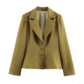 Women's Elegant Solid Color Blazer Jacket Notch Lapel Single Breasted Woven Office Lady Commute Outerwear With Button Details