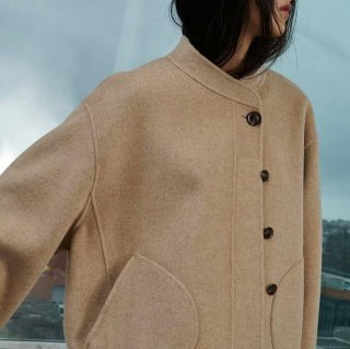 Women Retro Minimalist Short Woolen Coat Polyester Blend Stand Collar Loose Outerwear With Pockets Casual Commuter Jacket For Winter