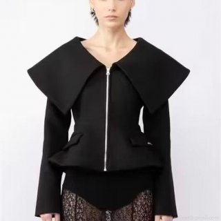 Women's Elegant Solid Black Short Jacket Big Lapel Peplum Hem Woolen Style Slim Fit Zipper Coat Long Sleeve Outerwear For Party Daily Office