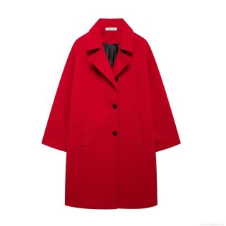 Women's Mid-Length Woolen Coat 100% Polyester Solid Color Lapel Collar Single Breasted Loose Fit Overcoat For Autumn Winter Daily Warm Outerwear