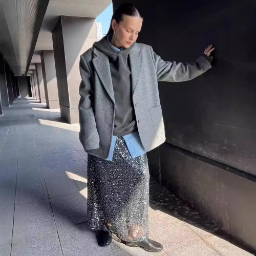 Women Retro Loose Woolen Coat Autumn Winter Single Breasted Blazer Jacket Solid Color Polyester Wool-like Outerwear With Pockets