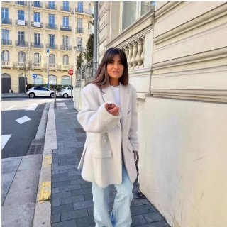 Women's Casual Loose Woolen Coat Autumn Winter Suit Collar Mid-length Overcoat Plush Fleece Jacket Polyester Solid Color Single Breasted Outwear For Women