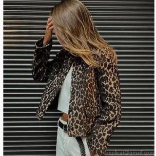 Women's Leopard Print Jacket Casual Lapel Button Down Coat Fashion Short Outwear With Pockets For Autumn Winter Streetwear Lady Clothing