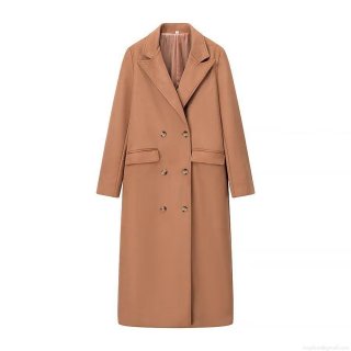 Women British Style Faux Suede Extra Long Coat Double Breasted Suit Collar Polyester Solid Color Outerwear For Autumn Winter Casual Office Retro Jacket