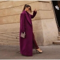 Women's Elegant Long Woolen Coat Double Breasted Notched Lapel Slim Fit Outerwear Fuchsia Trench Coat For Daily Office Autumn Winter