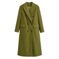 Women's Double Breasted Woolen Coat Long Sleeve Lapel Collar Trench Coat Casual Loose Solid Color Warm Overcoat For Autumn Winter Office Daily Wear