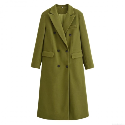 Women's Double Breasted Woolen Coat Long Sleeve Lapel Collar Trench Coat Casual Loose Solid Color Warm Overcoat For Autumn Winter Office Daily Wear