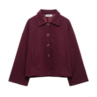 Women's Vintage Loose Fit Woolen Look Jacket Lapel Long Sleeve Single Breasted Short Coat Fall Winter Casual Outwear Wine Red Jacket