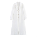 Women's Extra Long Trench Coat Notch Lapel Single Breasted Oversized Faux Linen Texture Polyester Casual Office Coat Solid Color White For Women