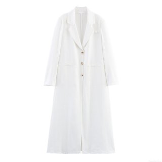 Women's Extra Long Trench Coat Notch Lapel Single Breasted Oversized Faux Linen Texture Polyester Casual Office Coat Solid Color White For Women