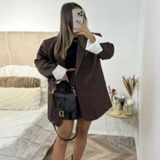 Women's Striped Blazer Oversized Long Sleeve Suit Jacket British Style Casual Office Outerwear With Contrast Cuffs Fashion Lapel Coat