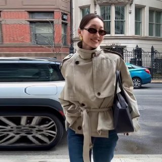 Women's Short Trench Coat Double-Breasted Waist Belted High Collar Epaulettes Urban Commuter Style Casual Autumn Winter Jacket Polyester Blend Outwear