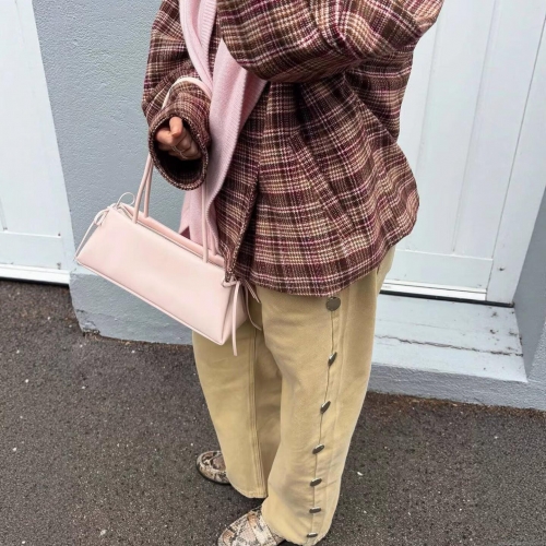 Women's Plaid Woolen Jacket Retro British Style High Collar Warm Coat Button Down Long Sleeve Outwear For Autumn Winter Ladies Casual Fashion