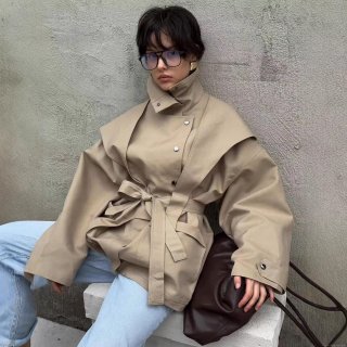Elegant British Style Women's Trench Coat Stand Collar Double Breasted Belted Jacket Oversized Solid Color Polyester Outerwear For Office Lady Daily Casual Wear