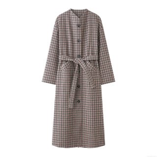 Women's Long Plaid Coat Winter Warm Polyester Jacket With Waist Belt Single Breasted Overcoat Streetwear Autumn Outwear For Ladies