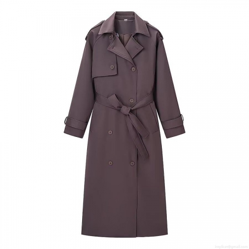 Women's Long Trench Coat Double Breasted Outerwear With Belt Solid Color Lapel Loose Fit Windbreaker Jacket Autumn Winter Casual Overcoat