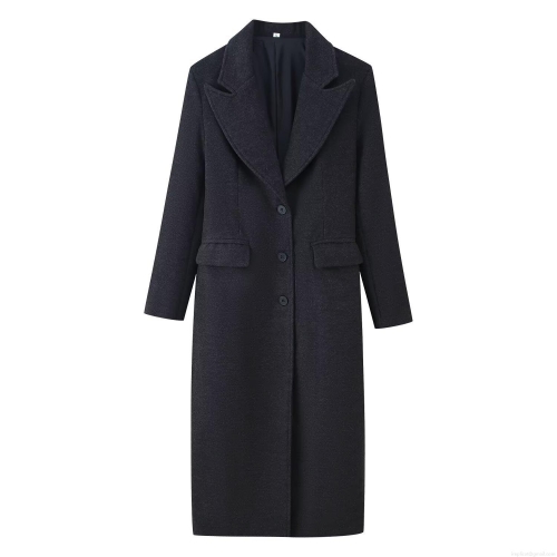 Women's Long Woolen Coat Autumn Winter Solid Color Single Breasted Suit Collar Trench Coat Warm Outerwear Streetwear Jacket For Women