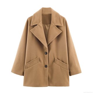 Women's Mid-length Overcoat Polyester Woolen-Look Fabric Lapel Long Sleeve Single Breasted Outerwear Jacket With Pockets European American Street Fashion Solid Color Warm Coat For Ladies